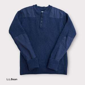 L.L.Bean Men's Navy Merino Lambswool Commando Henley Sweater Small